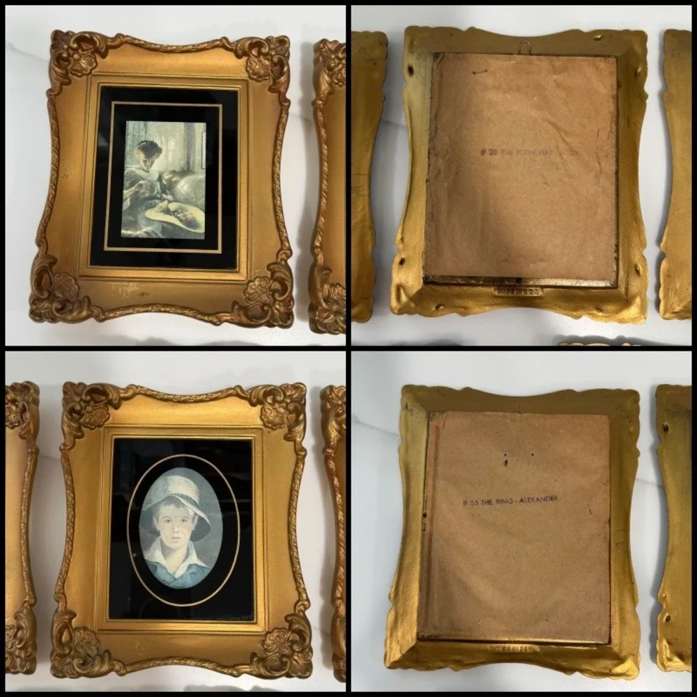 VTG Set of 5 Miniature Gold Ornate Picture Frames Hollywood Regency USA 1950-65